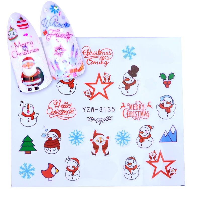 1 лист рождественские Санты снежинка снеговик смешанный дизайн DIYSticker переводная вода наклейки для ногтей