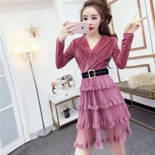 Осенне-зимние элегантные платья с глубоким v-образным вырезом в стиле пэчворк для девочек; детские длинные платья с поясом; платья для девочек для свадебной вечеринки