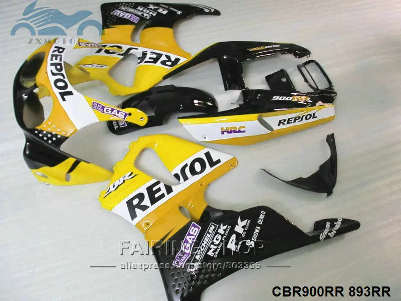 Пользовательские вы обтекатель комплект Подходит для Honda CBR900RR893 1992-1995 CBR 900RR893 92-95 Обтекатели комплекты желтые белые, черные детали корпуса QQ14