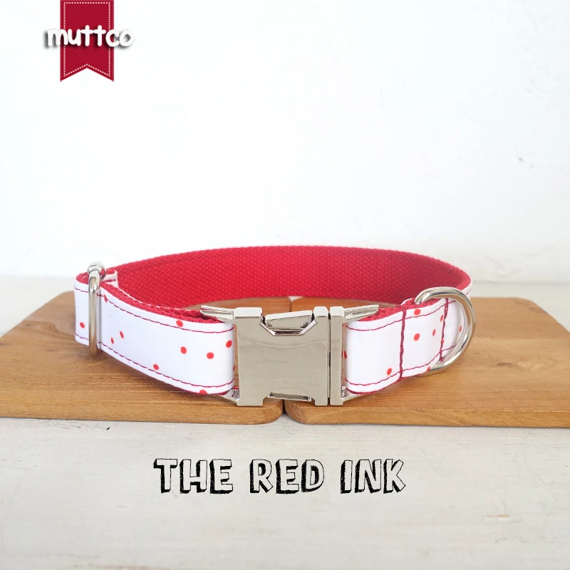 MUTTCO Retailing Self Design Dog Collar THE RED INK Handmade Poly Satin 