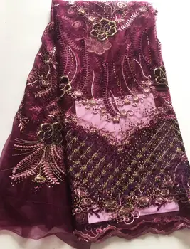 

7 colors (5yards/pc) Fashion African velvet net lace fancy embroidered French lace fabric with stones for party dress FCC085