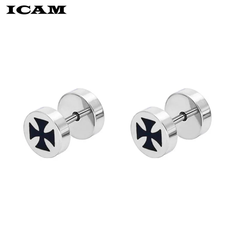 ICAM 1 пара панк нержавеющая сталь, в готическом стиле серьги-гвоздики крест круглый поддельный тоннель для уха гантели Модные женские мужские украшения в стиле рок