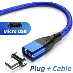 FONKEN 3A Magnetic Fast Charging Cable with USB Type C and Micro USB Compatibility - 2m(6.6ft) (Micro Blue Cable)