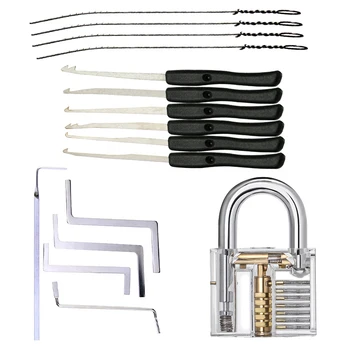 

3 in 1 Set Kit,Blue Transparent Padlock Lock Pick Set,10pcs Locksmith Broken Key Extractor Tools,5pcs Locksmith Wrench Tools