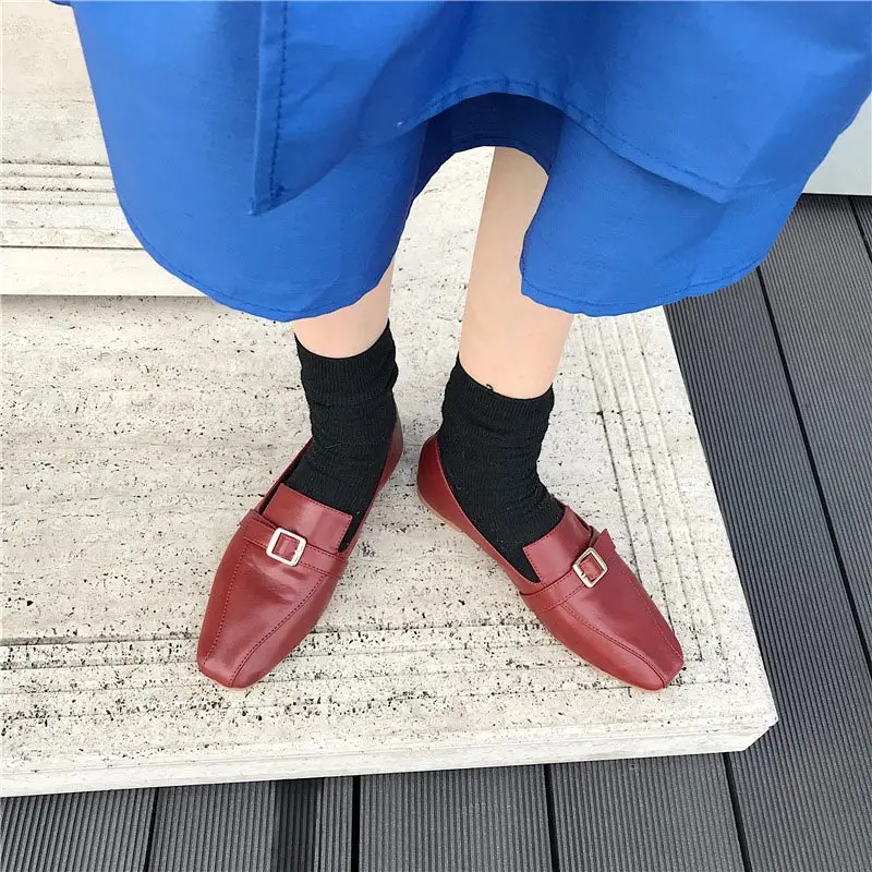 

MONMOIRA Vintage Square Toe Women Loafers Metal Buckle British Style Women Flats Shoes Slip on Flats Shoes for Women SWA0366