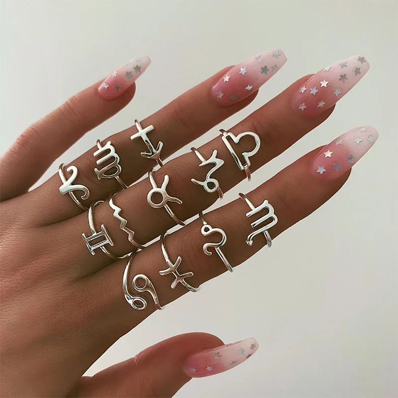 12PCS/lot Minimalist 12 Star Zodiac Signs Finger Rings Birthday Friendship Party Jewelry Gift Women Constellation Aries Leo Ring | Украшения