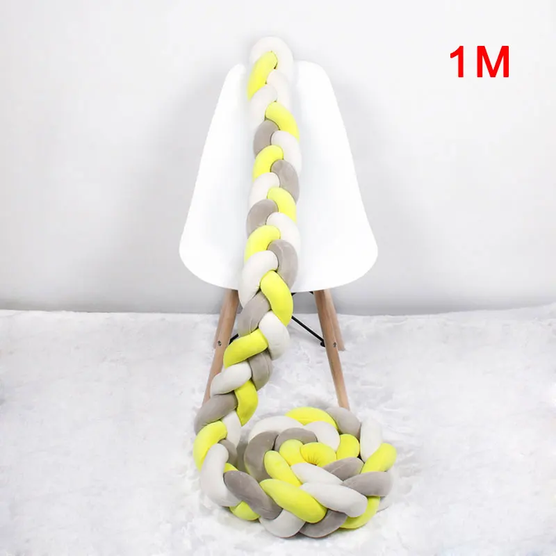 Yellow White Grey 1 м Детская кровать бампер оплетка узел Защита Подушка бампер для младенца детская защита для кроватки Детская кроватка бампер декор комнаты - Цвет: Yellow White Grey