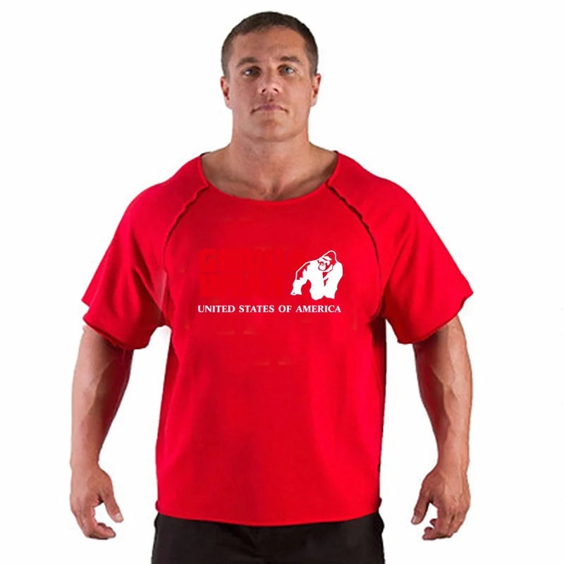 skull print tracksuit t shirt muscle shirt Trends in Fitness Men Bodybuilding Gorilla Wear Shirt Batwing Sleeve Rag Tops - Цвет: 2