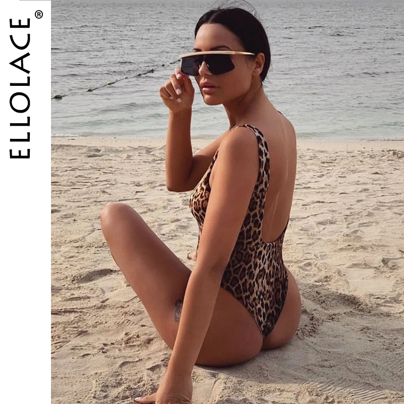 

Ellolace Fashion Animal Backless Bodysuit Women Body Bodycon Sleeveless Overalls Female Leopard Slim High Cut Rompers 2020 New