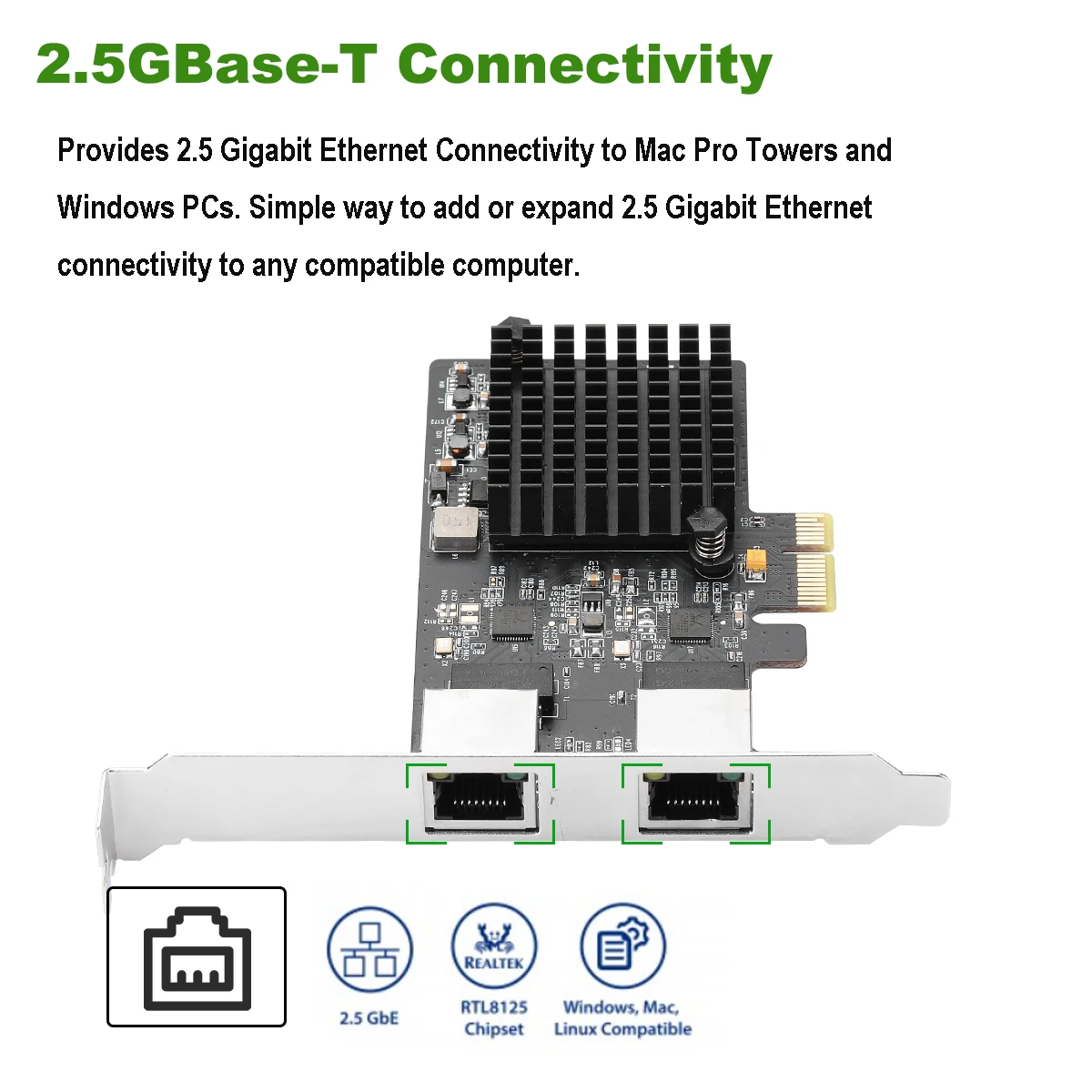 Cartão de Controlador Adaptador de Rede com 2 Iocrest Gbase-t Gigabit Portas 2500mbps Pcie 2.5gb Ethernet Rj45 Lan 2.5 - Imagem 2