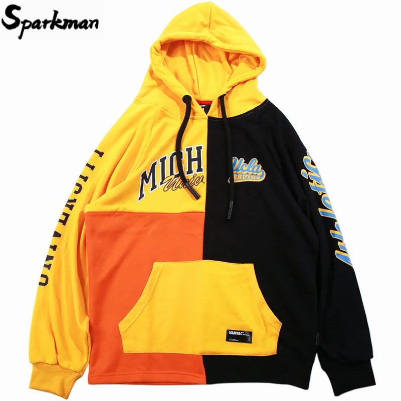 

2019 Streetwear Hip Hop Men Hoodie Sweatshirt Harajuku Retro Color Block Patchwork Hoodie Pullover Autumn Casual Hoodies Cotton