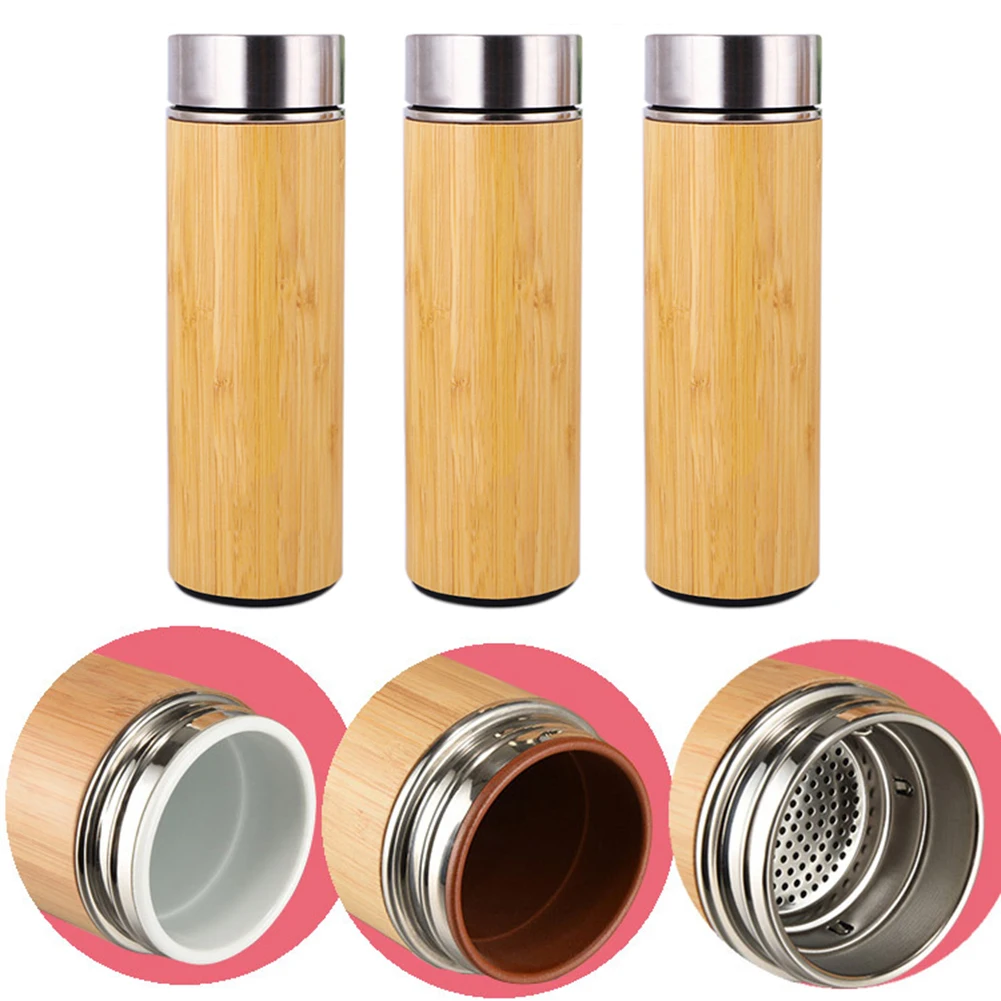 

450ml Bamboo Thermos Bottle Stainless Steel Tumbler Vacuum Flasks Insulated Bottles Coffee Mug for Travel new