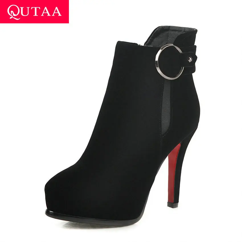 

QUTAA 2020 Platform Scrub Fashion Pointed Toe Autumn Winter Ankle Boots Sexy Thin High Heel Zipper Buckle Women Shoes Size 34-43
