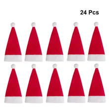 24pcs Mini Santa Claus Hat Christmas Winebottle Cap Bag Cutters Forks Bag Mini Santa Hat Cutlery Bag For Xmas Party Kitchen Home