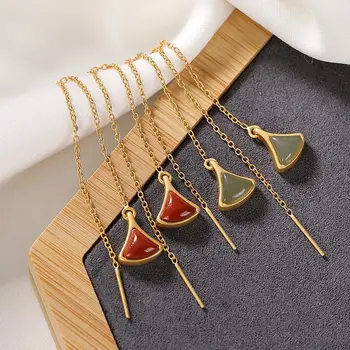 

Natural Hetian Jasper geometric triangle ear line Chinese style retro palace style minority design elegant women's festival gift