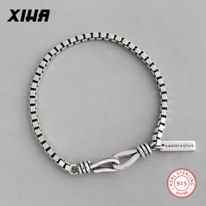 Винтажная 925 пробы Серебряная цепочка Braccelets для женщин и мужчин унисекс геометрический дизайнерский ЮВЕЛИРНЫЙ Роскошный женский браслет