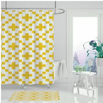 

Nordic shower curtain geometric yellow block shower curtain bathroom bathtub cover oversized wide LZGH5