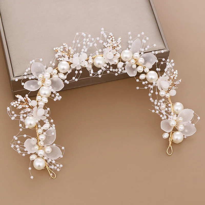 

FORSEVEN New Fashion White Flower Simulated Pearl Crystal Beads Hairbands Bridal Bride Wedding Headband Jewelry for Women Girl