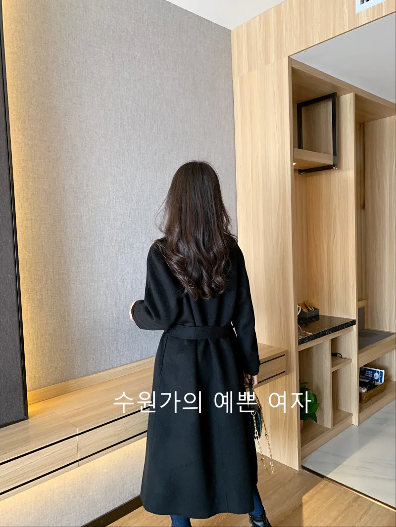 Autumn winter new water ripple wool coat female double-sided hand-stitched wool coat red jacket plus long loose type one size