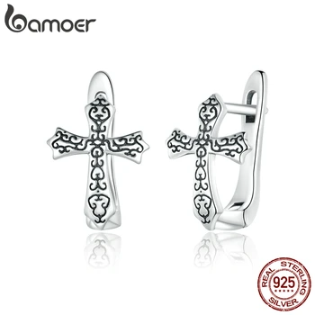 

bamoer Vine Cross Earrings for Women 925 Sterling Silver silver Statement Jewelry 2020 Original Design earring GAE943
