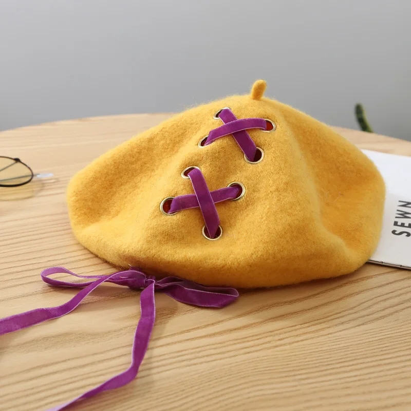 Новинка, милые женские береты с бантом из ленты, осенне-зимний теплый берет для девочек, шапка, французская шапка, модная прогулочная шляпа, плоская шапка для художника