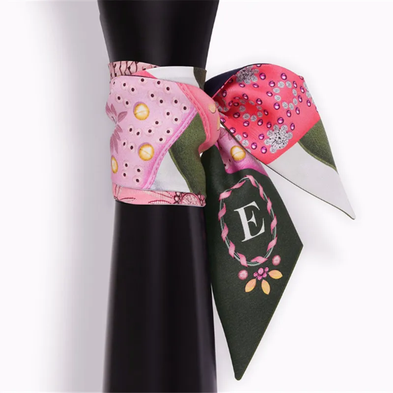 POBING 26 букв шарф дизайн принт женский шелковый шарф евро модный головной платок бренд маленький галстук сумка Тощий Созвездие шарф