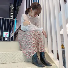 Стильный свитер с эластичной резинкой и бархатная юбка с цветочным рисунком осенняя и зимняя женская юбка средней длины