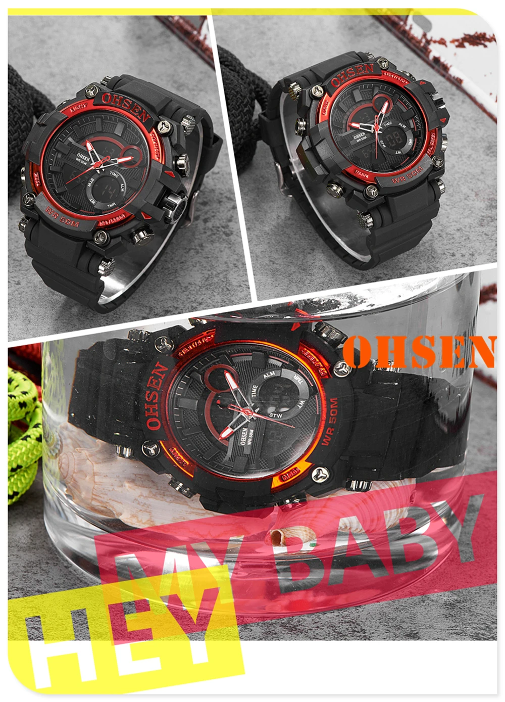 OHSEN S Shock Военные часы армейские мужские наручные часы светодиодный кварцевые часы Цифровые часы с двойным временем мужские часы Reloj Hombre