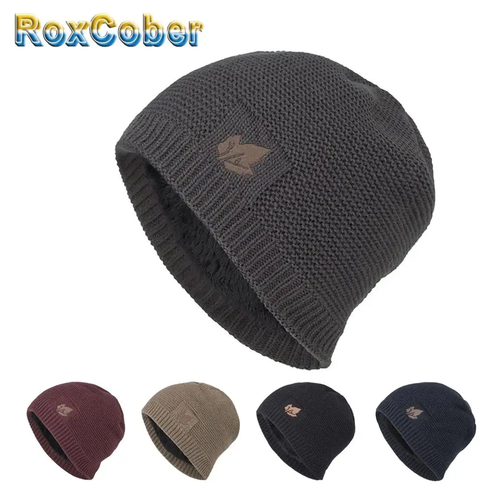 RoxCober Зимняя Теплая Шапка бини Skullies бархатная шапка пуловер вязаная для мужчин и