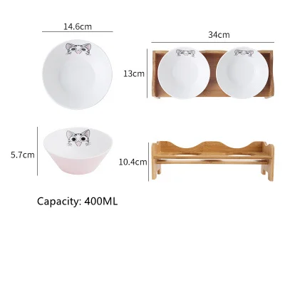 Pet Dog Bowl Bamboo Pet Stainless Steel/Ceramic Feeding and Drinking Bowls Combination with Bamboo Frame for Dog Cats Pet Feeder - Цвет: As picture7