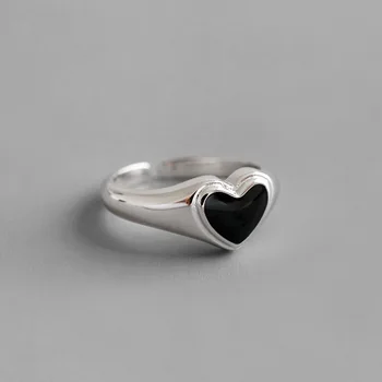 

100% Authentic 925 sterling silver Black enamel Heart Rings adjust TLJ918