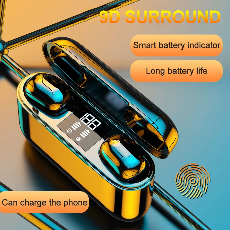 M2 TWS Bluetooth Earphone Wireless Sport Headphones 5 0 LED Digital Display Music Headset Touch With Charging Compartment