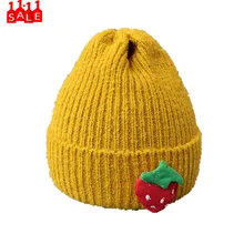 Вязаная Шерстяная Шапка с мультяшным принтом для маленьких девочек, детское украшение в виде фруктов, теплые зимние шапки, вязаная шапочка с козырьком# ZB