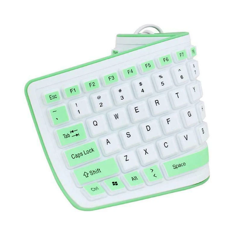Складная силиконовая клавиатура USB Проводная Гибкая мягкая Водонепроницаемая клавиатура для дома и офиса GV99 - Цвет: Зеленый