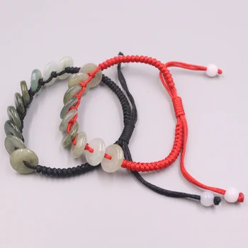 

New Arrival Natural Jadeite Colorful Circle 10mmW with Red / Black Cord Bracelet 6.3inch Women Best Gift