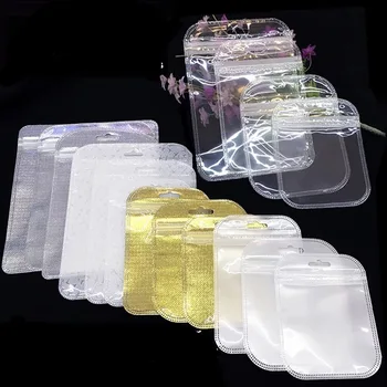 

100pcs/lot Mini zip lock bag Gold/Silver plastic packaging bag Transparent small ziplock bag Zipper jewelry gift bag 4.5x6cm