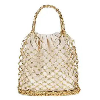 

Bright Paper Ropes Hollow Woven Bag Straw Bag Female Reticulate Handbag Netted Beach Bag