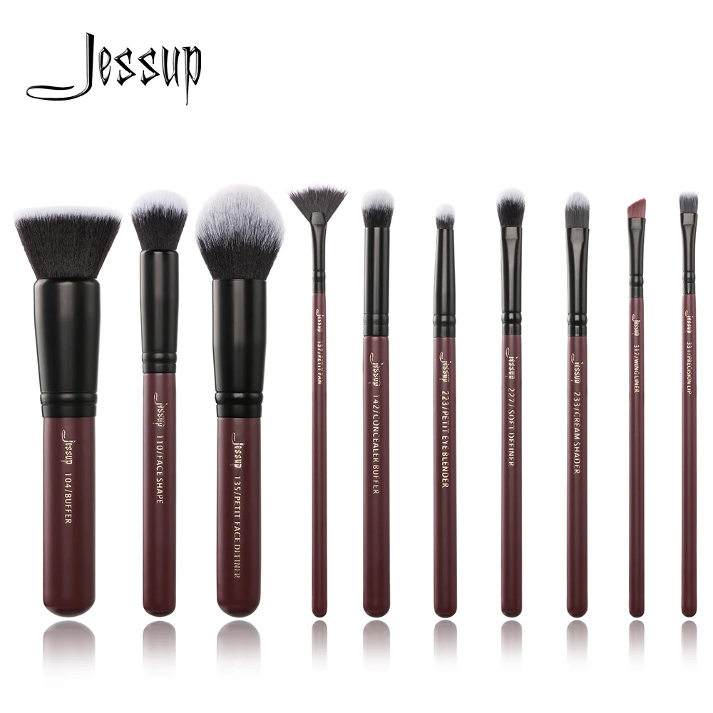 Jessup Brushes 10pcs Set Plum Makeup Brushes Cosmetic Tools Make