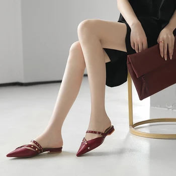 

All-match Baotou half slippers female summer wear 2020 new slippers pointed wedge heel rivets sandals and slippers Z630