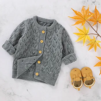 

Kids Baby Boys Girls Sweater Autumn Warm Hollow Design Cardigan Knitted Sweater Children Outerwear Coat Clothes