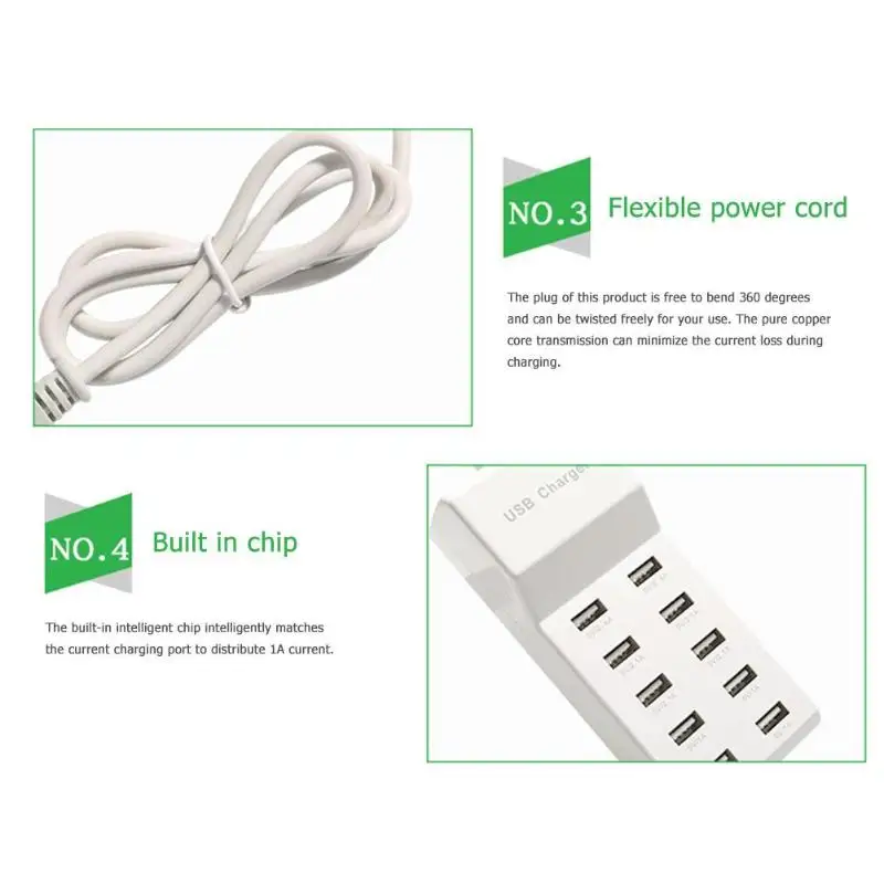 Универсальное 4/10 Портовое USB Проводное зарядное устройство 2x2. 4A 4x2A 4x1A портативное зарядное устройство для смартфонов с европейской вилкой