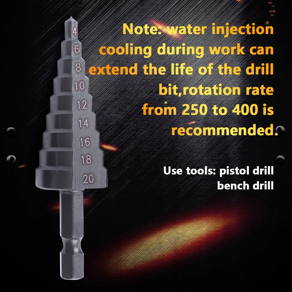 3 шт. 4-12 мм 4-20 мм 4-32 мм HSS Nitriding черный прямая канавка Шаг сверло шестигранный хвостовик конический конус силовое сверление пилы инструменты