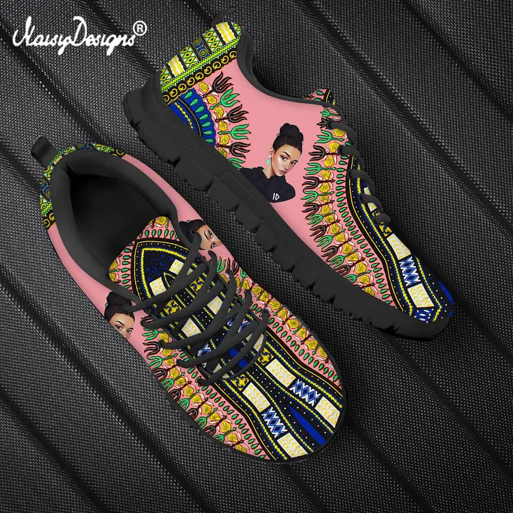 

Noisydesigns 2021 New Black African Girl Design Women Casual Flat Shoes Fashion Gradient Print Nurse Sneaker Lace-up Sport Shoes