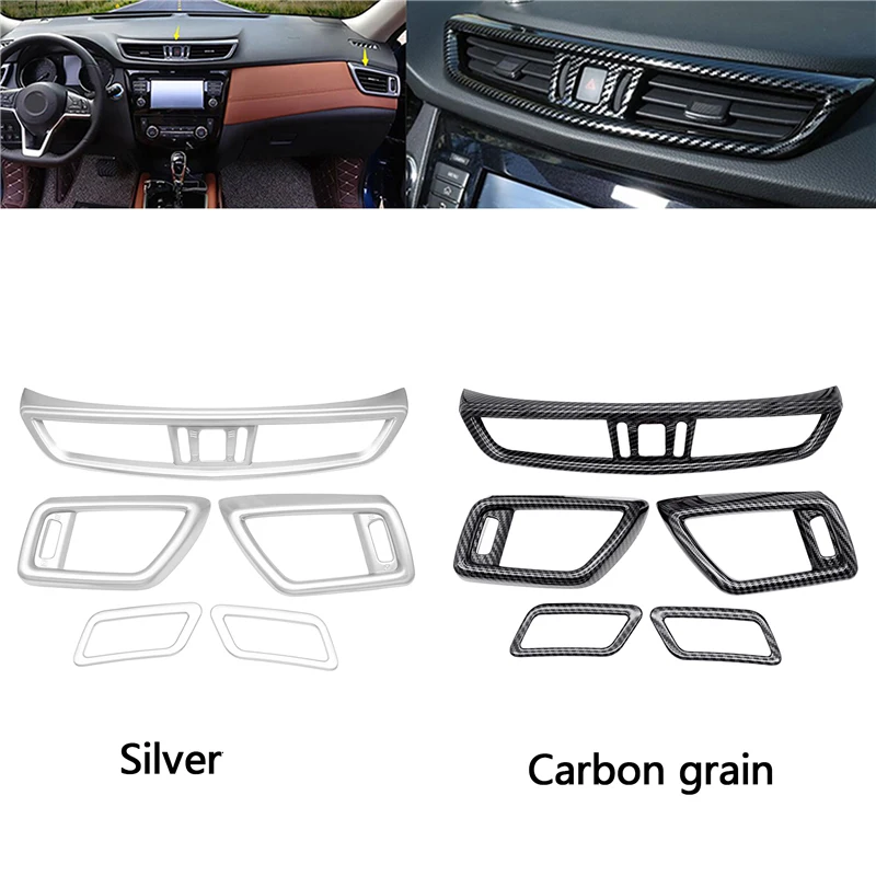 Car Front Console Air Condition Vent Outlet Cover Carbon Fiber Pattern For Nissan X-Trail XTrail T32 Rogue Qashqai J11 2014-2020