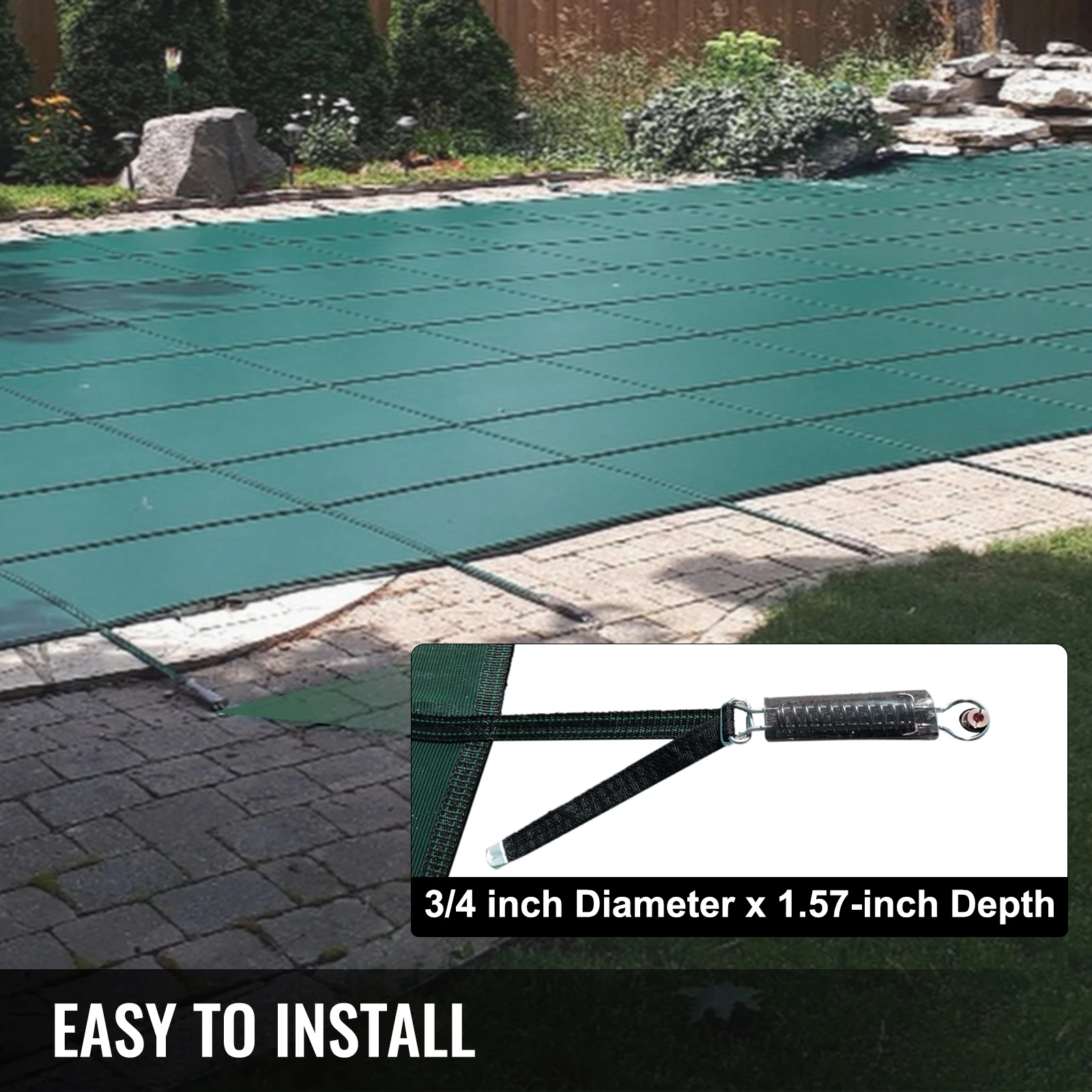 Couverture de sécurité pour piscine VEVOR adaptée aux piscines enterrées rectangulaires 4