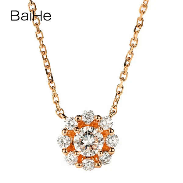 BAIHE Solid 18K желтое золото всего 0.47ct Сертифицированный H/SI натуральные бриллианты женские свадебные ювелирные украшения подарок ожерелья - Цвет камня: Rose Gold