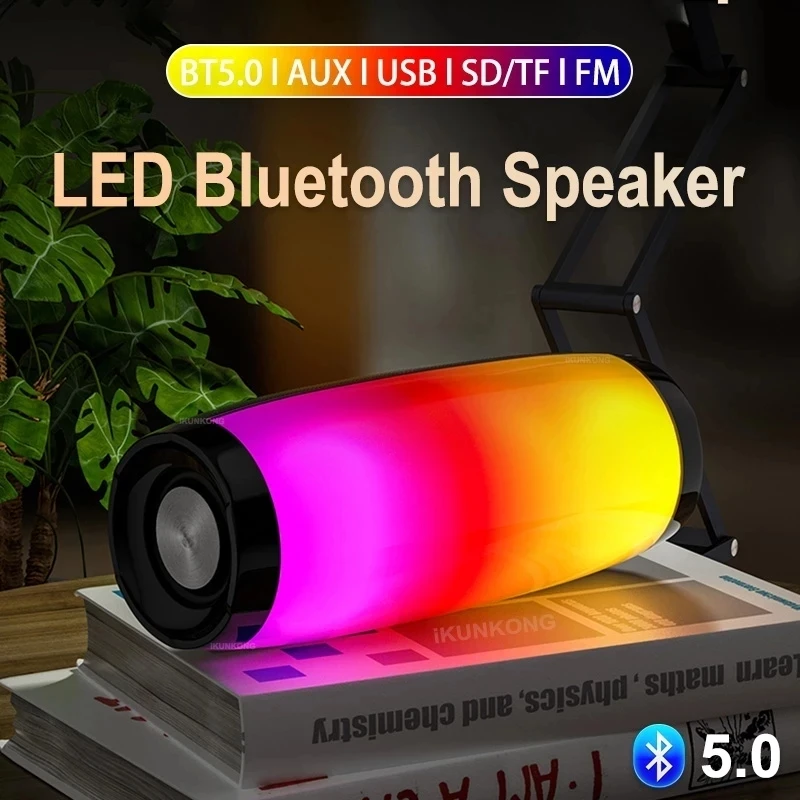 US $18.25 - 21.29 Portable Speakers Bluetooth Column Wireless Bluetooth Speaker Powerful High BoomBox Outdoor Bass HIFI TF FM Radio with LED Light