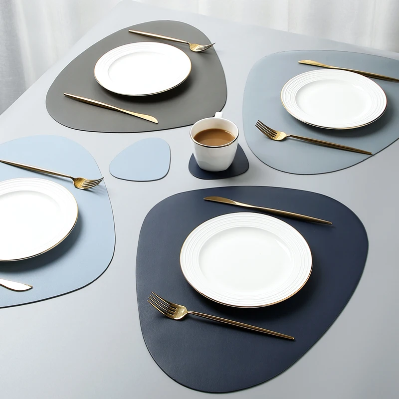 

Chic PU Tableware Pad Placemat Heat Insulation Non-Slip Simple Placemats Disc Khaki Black Bowl Coaster Kitchen free shipping