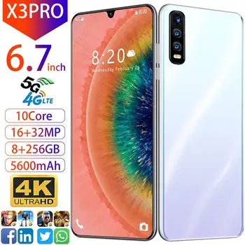 

In stock X3 PRO Cellphone 6.7 " 5600mAh 8GB RAM 256GB ROM 10 Core 4G Android 10 Smart phone Dual SIM Global Version Mobile Phone