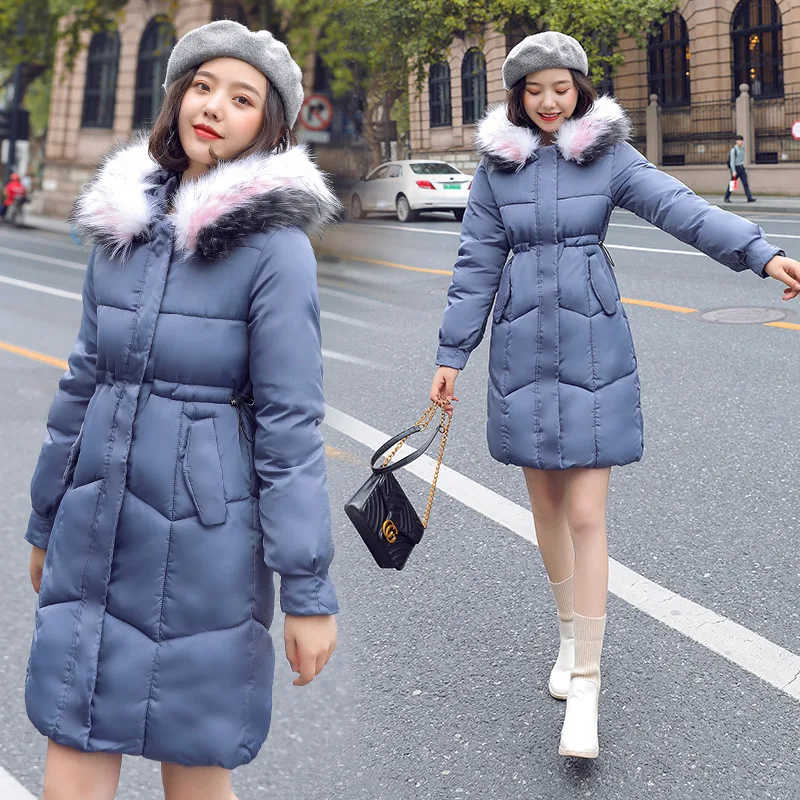 

Autumn And Winter New Style 2019 Mid-length Large Fur Collar down Jacket Cotton-padded Clothes Women's Korean-style Large Size S